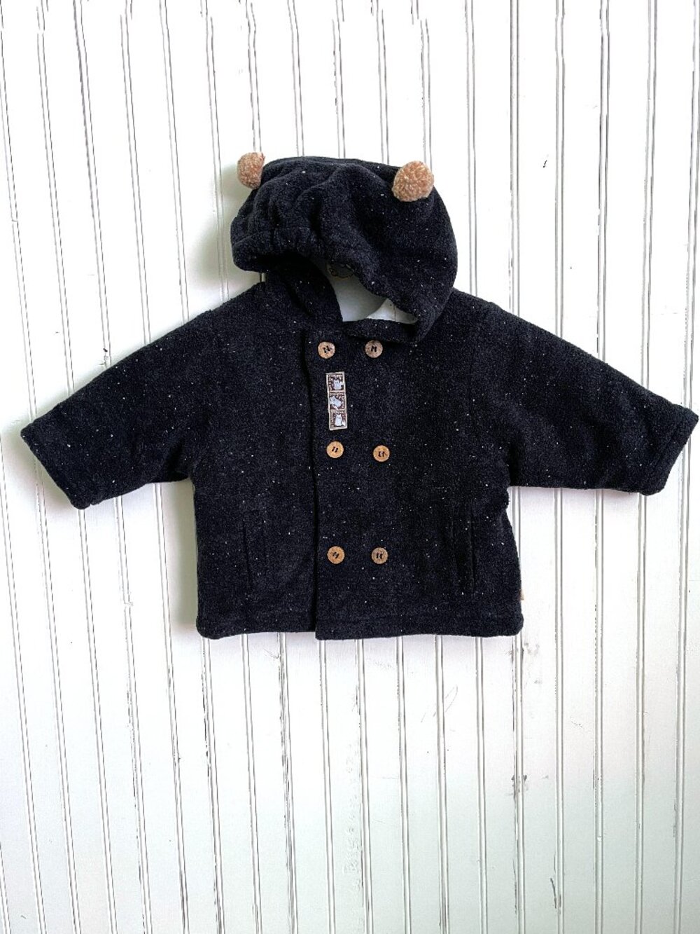 Navy Blue Infant Coat, Size 12 Months Hooded Jacket, Made in France, New Vintage